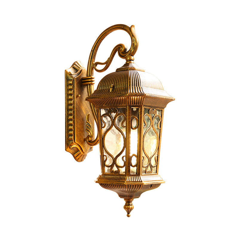 Retro Ripple Glass Single Light Birdcage Balcony Sconce Wall Lamp Fixture - Bronze