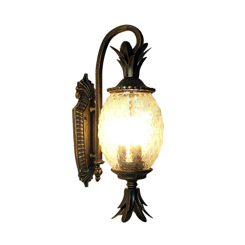 Courtyard Sconce Light - Pineapple Design Clear Crystal Single Head Black Wall Lighting