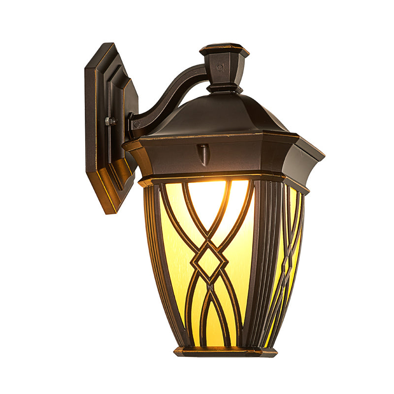 Frosted Glass Sconce Countryside Outdoor Wall Lighting - Curved Arm Coffee Finish 1 Bulb