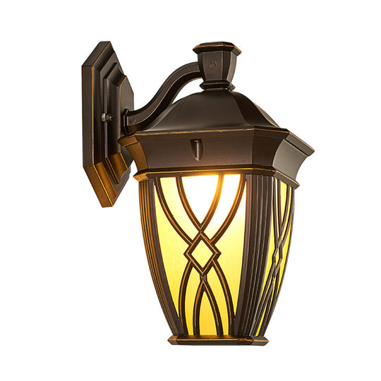 Frosted Glass Sconce Countryside Outdoor Wall Lighting - Curved Arm Coffee Finish 1 Bulb