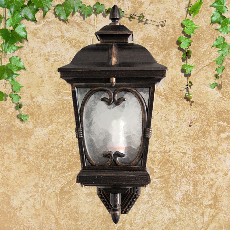 Retro Bronze Ripple Glass Birdcage Wall Sconce - Outdoor Single Light Fixture