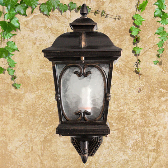 Retro Bronze Ripple Glass Birdcage Wall Sconce - Outdoor Single Light Fixture