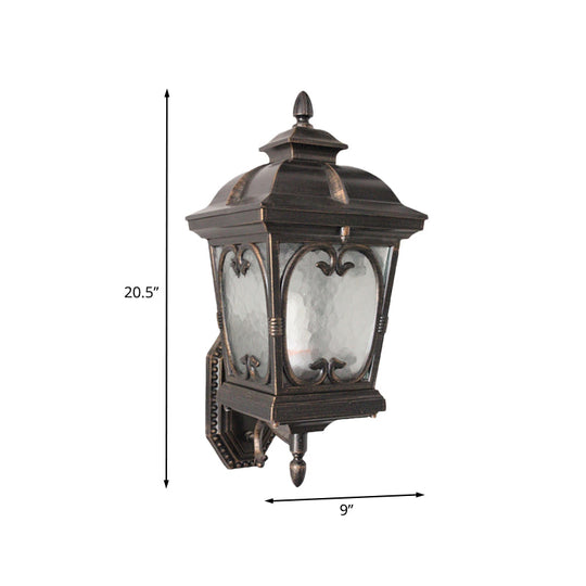 Retro Bronze Ripple Glass Birdcage Wall Sconce - Outdoor Single Light Fixture