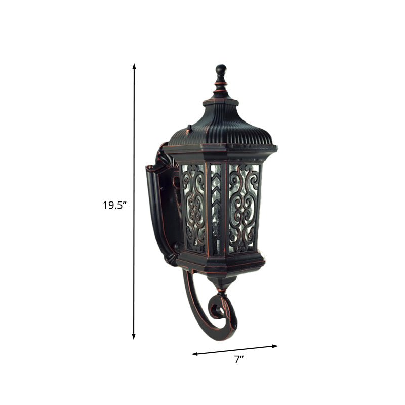 Metal Black Wall Mount Lantern For Courtyard - Single Head Lodge Lamp Fixture Up/Down Lighting