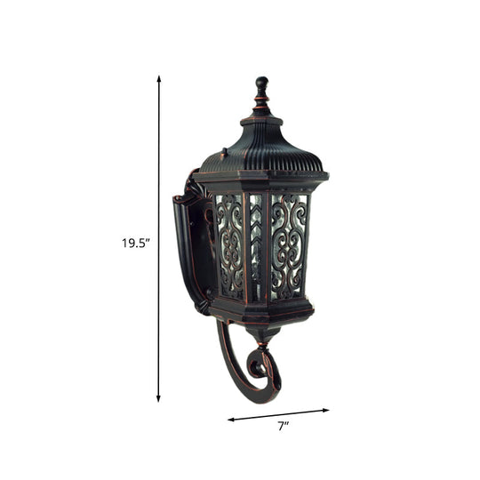 Metal Black Wall Mount Lantern For Courtyard - Single Head Lodge Lamp Fixture Up/Down Lighting