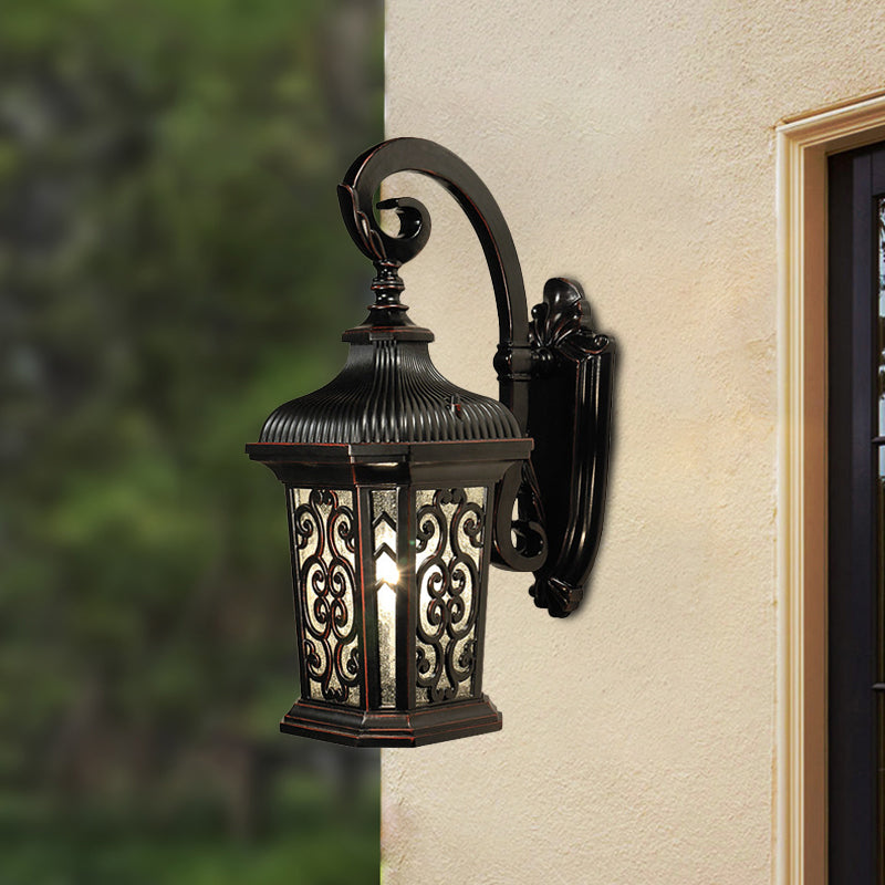 Metal Black Wall Mount Lantern For Courtyard - Single Head Lodge Lamp Fixture Up/Down Lighting