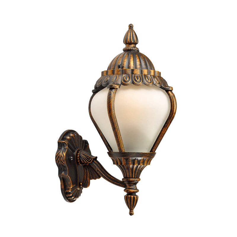 Rustic Frosted Glass Wall Lantern With Bronze Finish - Up/Down Outdoor Sconce Light