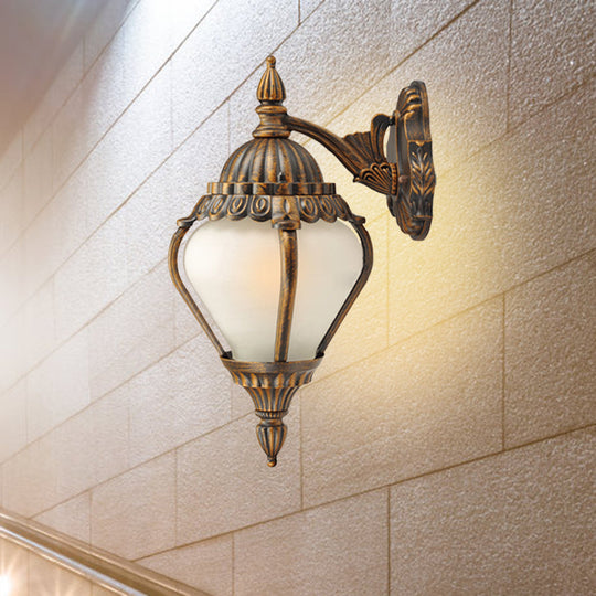 Rustic Frosted Glass Wall Lantern With Bronze Finish - Up/Down Outdoor Sconce Light