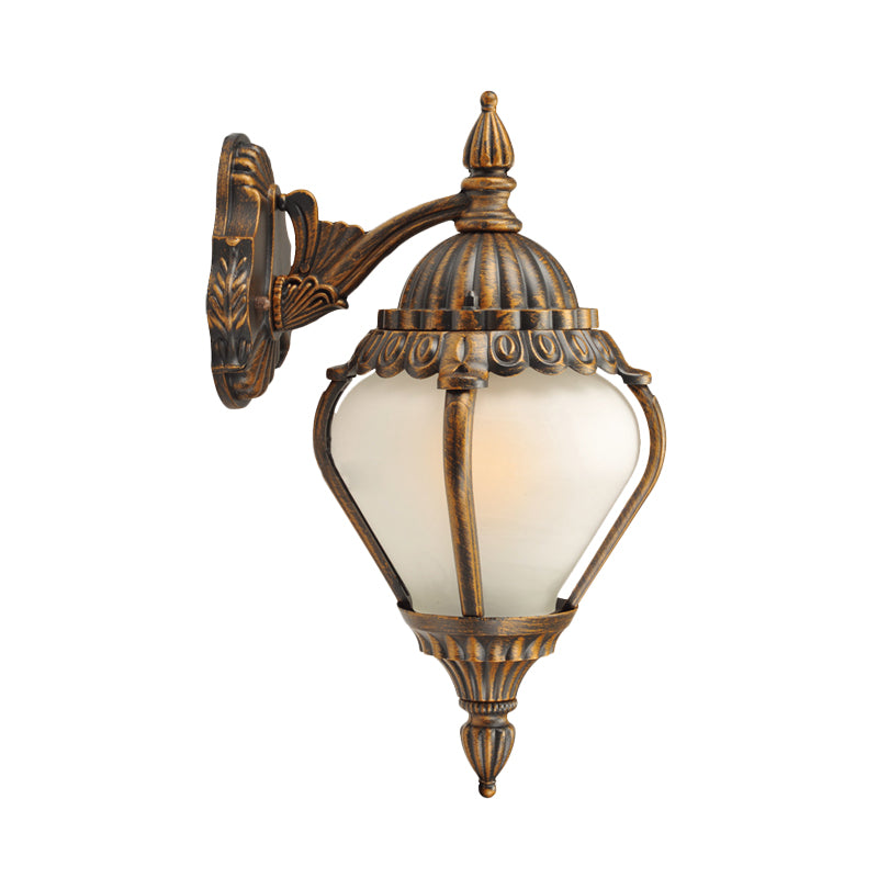 Rustic Frosted Glass Wall Lantern With Bronze Finish - Up/Down Outdoor Sconce Light