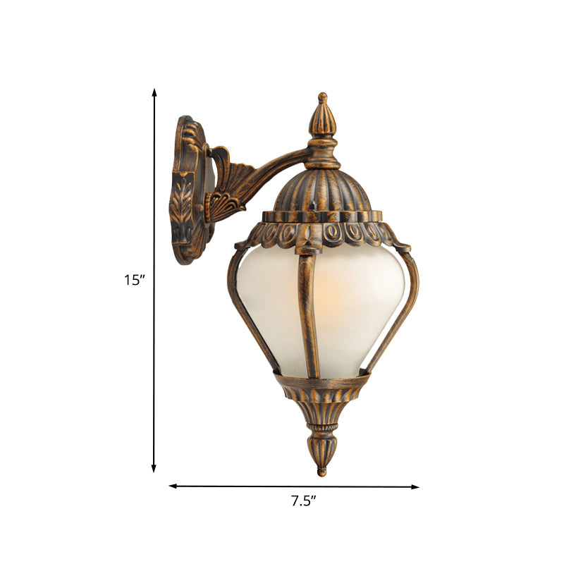 Rustic Frosted Glass Wall Lantern With Bronze Finish - Up/Down Outdoor Sconce Light