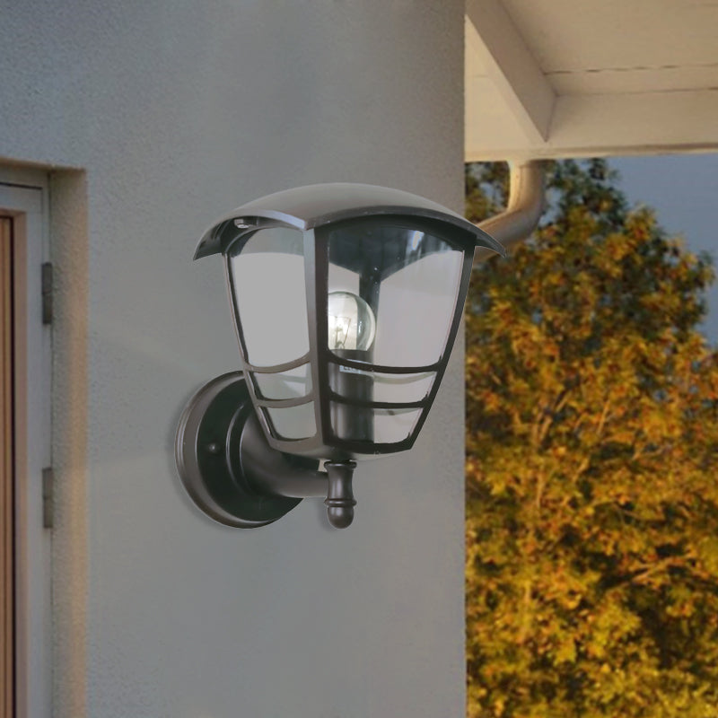 Vintage Clear Glass Lantern Wall Lamp For Courtyard: Dark Coffee 1-Light Lighting / B