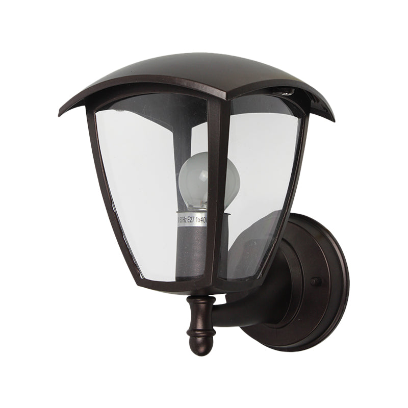 Vintage Clear Glass Lantern Wall Lamp For Courtyard: Dark Coffee 1-Light Lighting