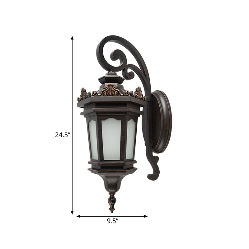 Classic Metallic Wall Mounted Lamp With Scrolled Arm & Cream Glass Shade - 1 Head Courtyard Lighting