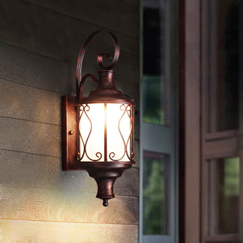 Traditional Opal Glass Lantern Wall Mounted Patio Light - 1-Light Lighting In Black/Rust