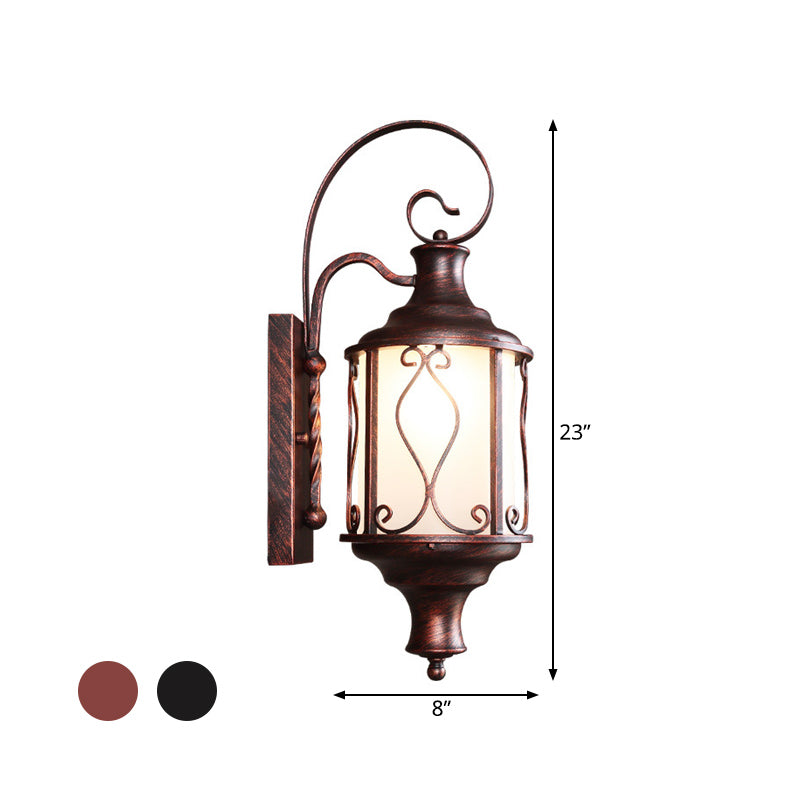 Traditional Opal Glass Lantern Wall Mounted Patio Light - 1-Light Lighting In Black/Rust