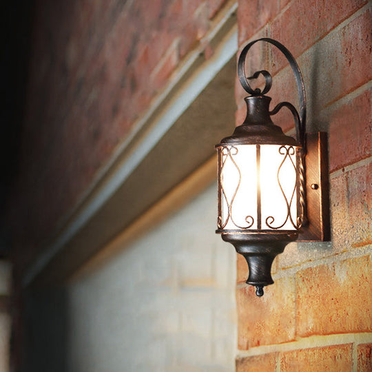 Traditional Opal Glass Lantern Wall Mounted Patio Light - 1-Light Lighting In Black/Rust