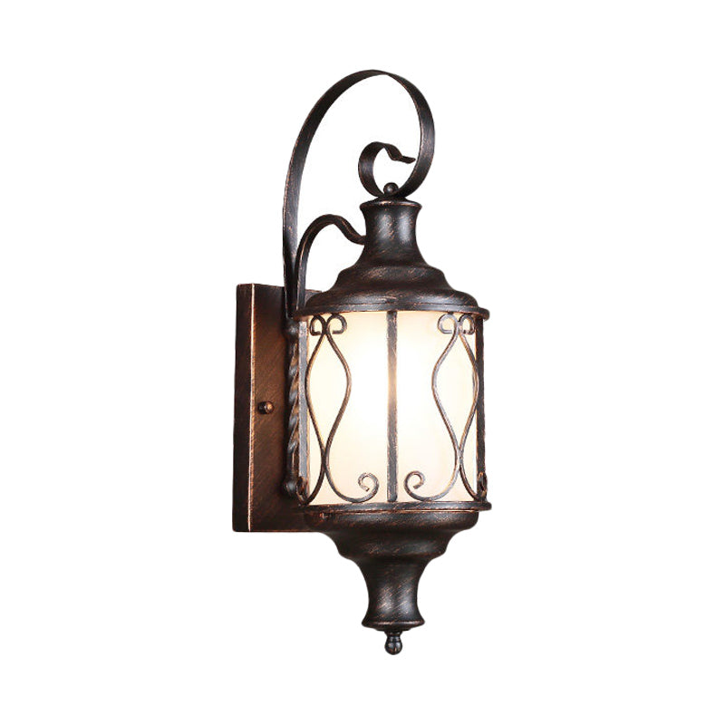 Traditional Opal Glass Lantern Wall Mounted Patio Light - 1-Light Lighting In Black/Rust
