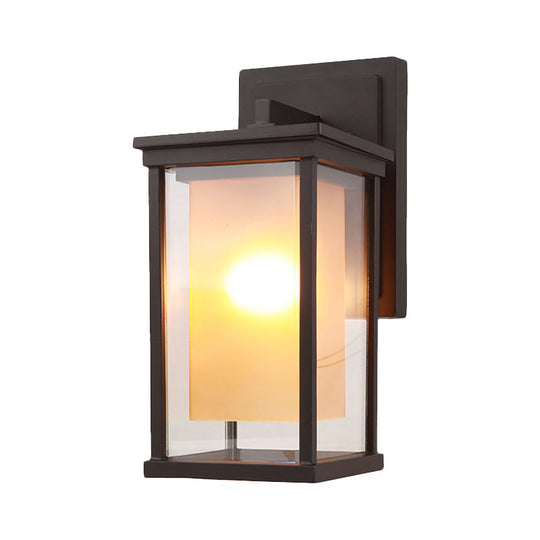 Lodge Yard Amber Glass Wall Sconce With Clear Rectangle Shade - Black Finish