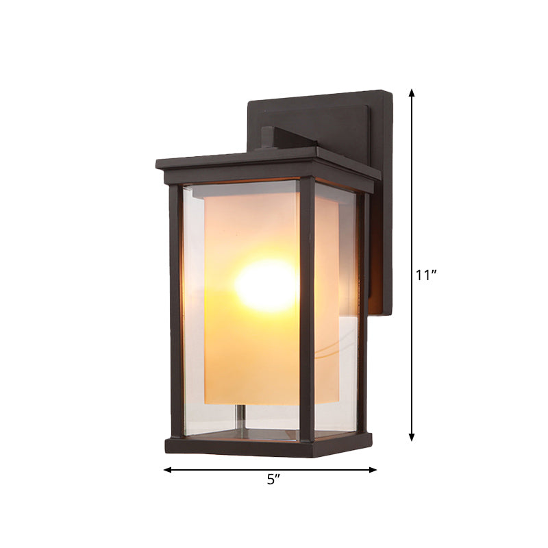 Lodge Yard Amber Glass Wall Sconce With Clear Rectangle Shade - Black Finish