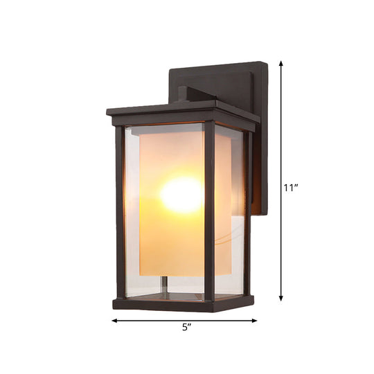 Lodge Yard Amber Glass Wall Sconce With Clear Rectangle Shade - Black Finish