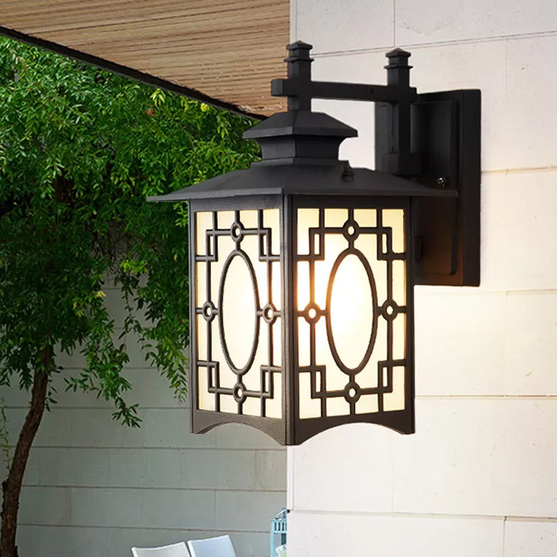 Frosted Glass Wall Lantern Sconce Light - Rustic Black/Bronze Courtyard Lighting Black