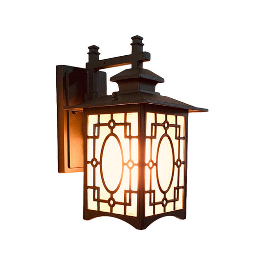Frosted Glass Wall Lantern Sconce Light - Rustic Black/Bronze Courtyard Lighting