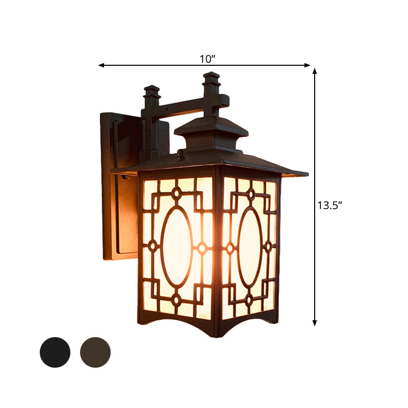 Frosted Glass Wall Lantern Sconce Light - Rustic Black/Bronze Courtyard Lighting