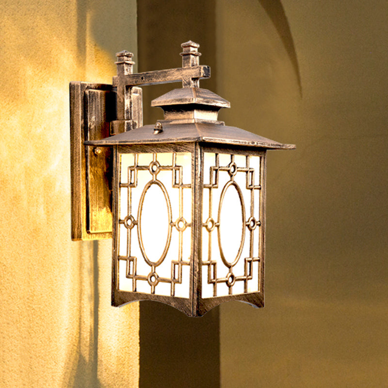 Frosted Glass Wall Lantern Sconce Light - Rustic Black/Bronze Courtyard Lighting