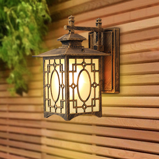 Frosted Glass Wall Lantern Sconce Light - Rustic Black/Bronze Courtyard Lighting