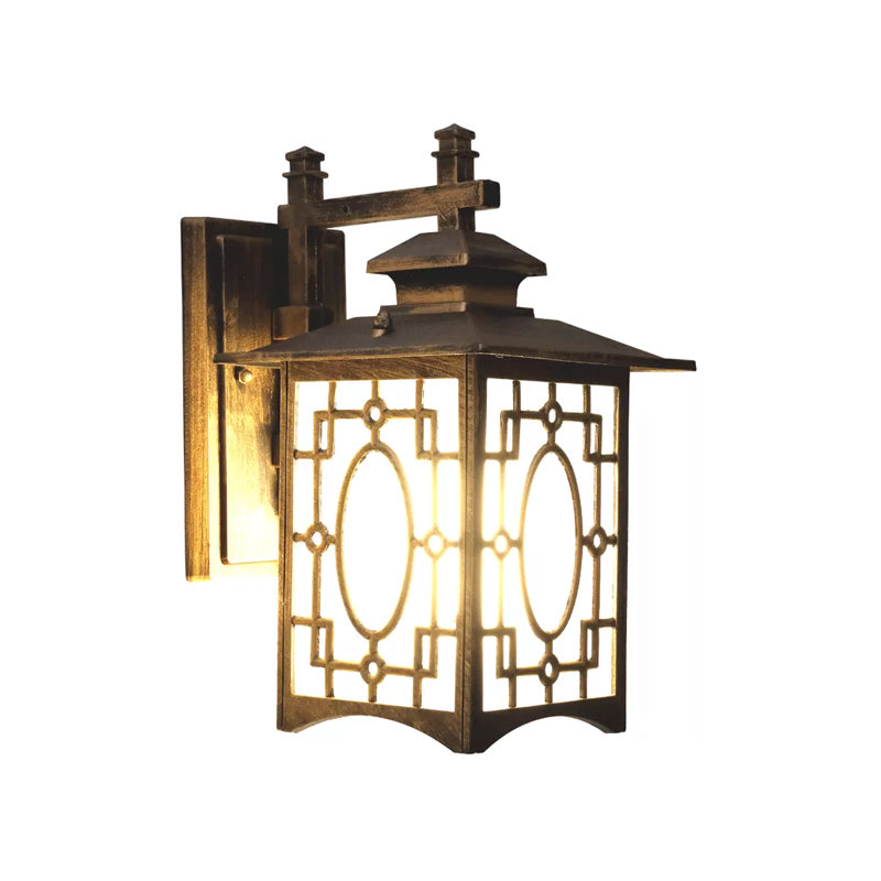 Frosted Glass Wall Lantern Sconce Light - Rustic Black/Bronze Courtyard Lighting