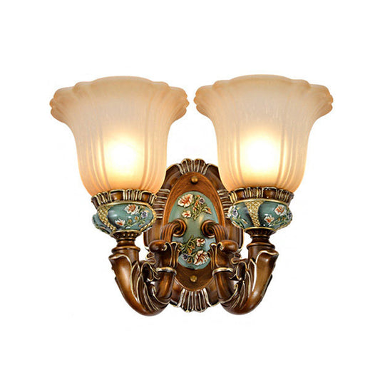 Vintage Resin Scallop Sconce Light - Peacock Green Wall Lighting Fixture With Glass Shade