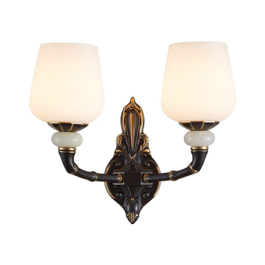 Traditional Opal Glass Black And Gold Cup-Shape Wall Lamp - 1/2 Head Indoor Lighting