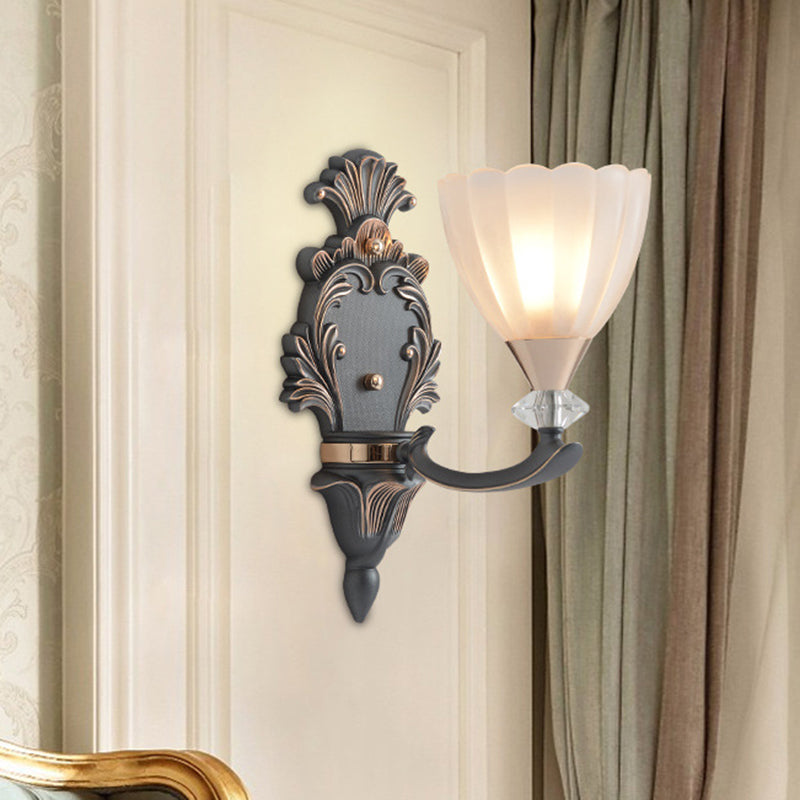 Vintage Cone White Ribbed Glass Wall Mounted Lamp For Living Room - 1/2 Bulbs Lighting Idea 1 /