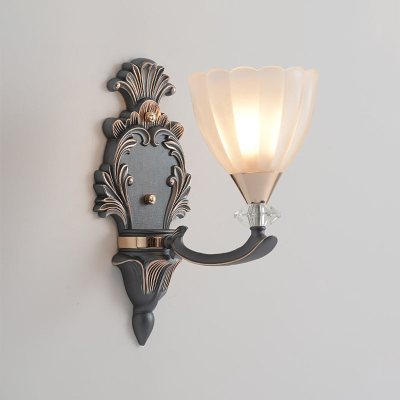 Vintage Cone White Ribbed Glass Wall Mounted Lamp For Living Room - 1/2 Bulbs Lighting Idea