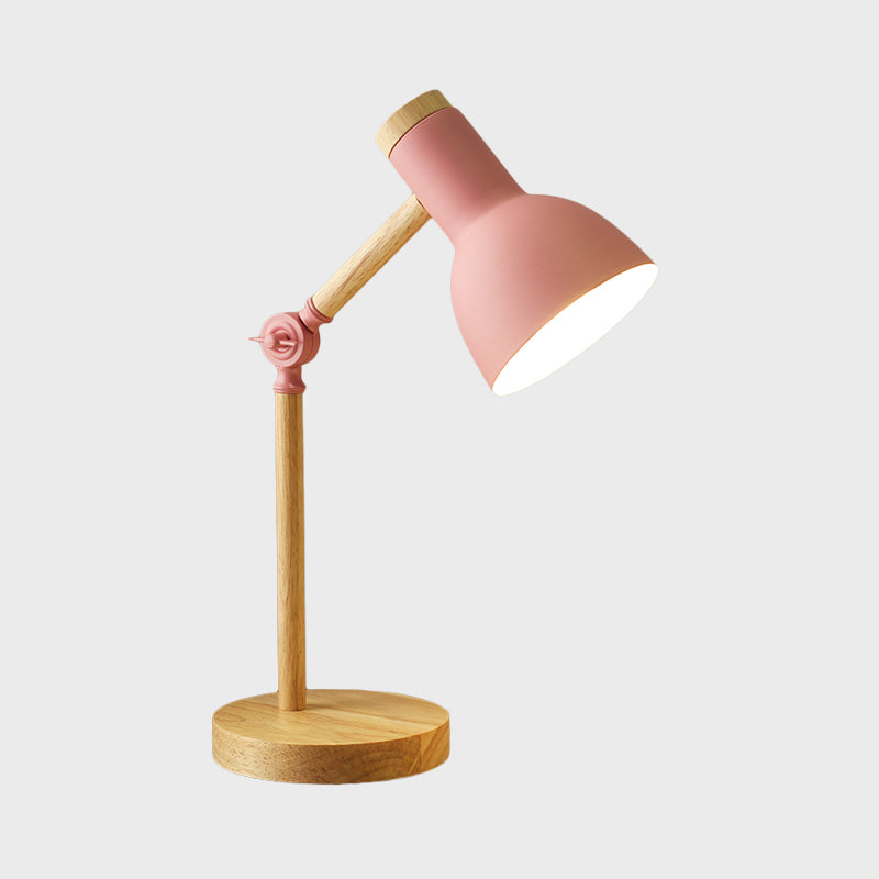 Macaron Dome Table Lamp: Metal Reading Light For Study Room With Rotatable Wood Arm -