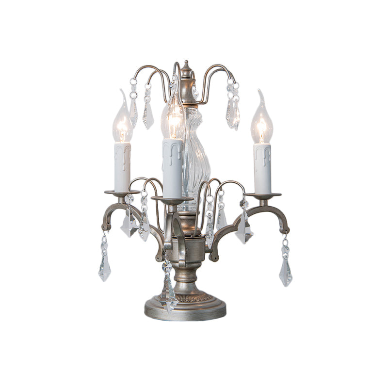 Zoey - Silver Night Light Candle Rustic Style Lamp With Crystal Droplet