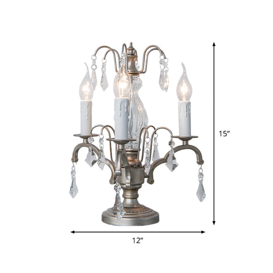 Zoey - Silver Night Light Candle Rustic Style Lamp With Crystal Droplet