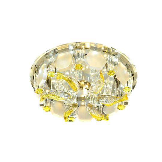 Yellow Fish Small Led Crystal Flushmount Lamp - Modern Corridor Ceiling Light 7’/9.5’ Wide