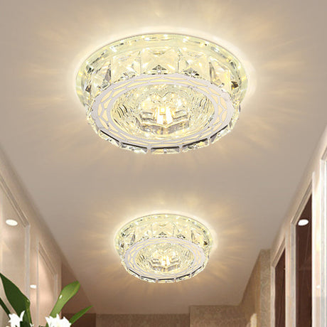Modern Mini Led Ceiling Flush Mount Light With Clear Crystal For Hallway / Round