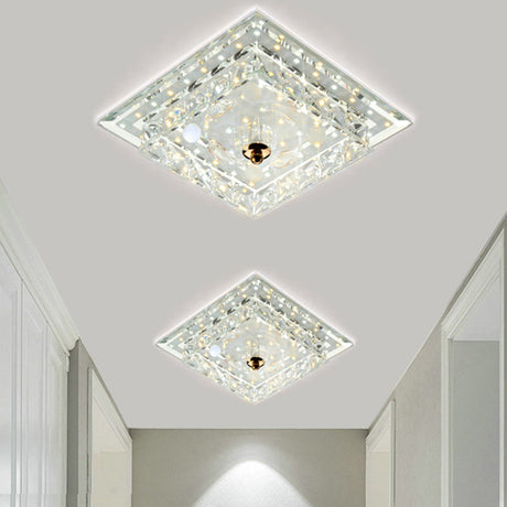 Clear Crystal Square Led Flush Mount Ceiling Light - Simple & Elegant 7/9.5 Wide Fixture / 7