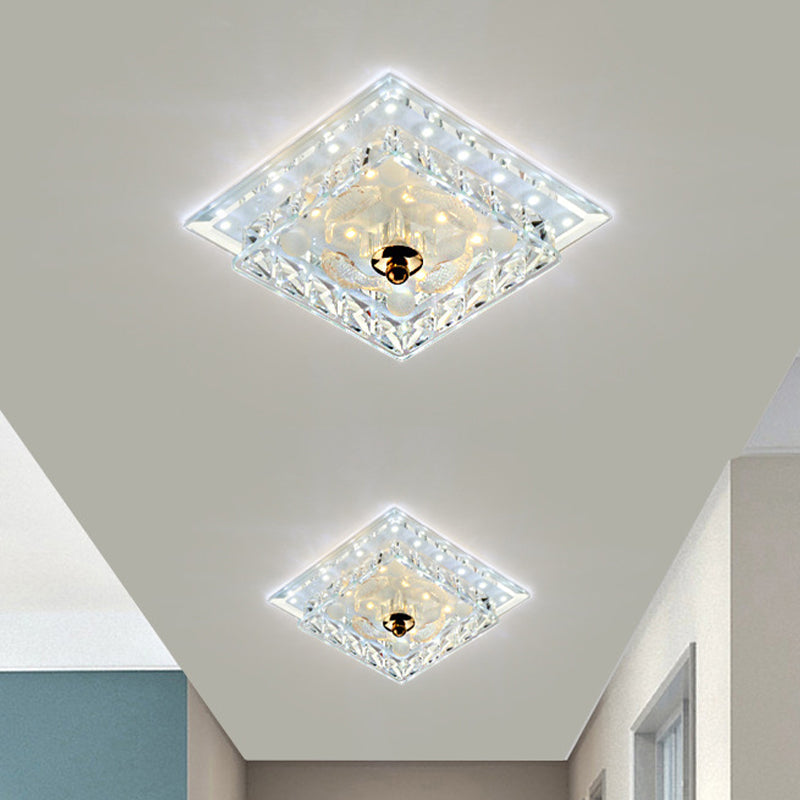 Clear Crystal Square Led Flush Mount Ceiling Light - Simple & Elegant 7/9.5 Wide Fixture