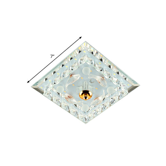 Clear Crystal Square Led Flush Mount Ceiling Light - Simple & Elegant 7’/9.5’ Wide Fixture