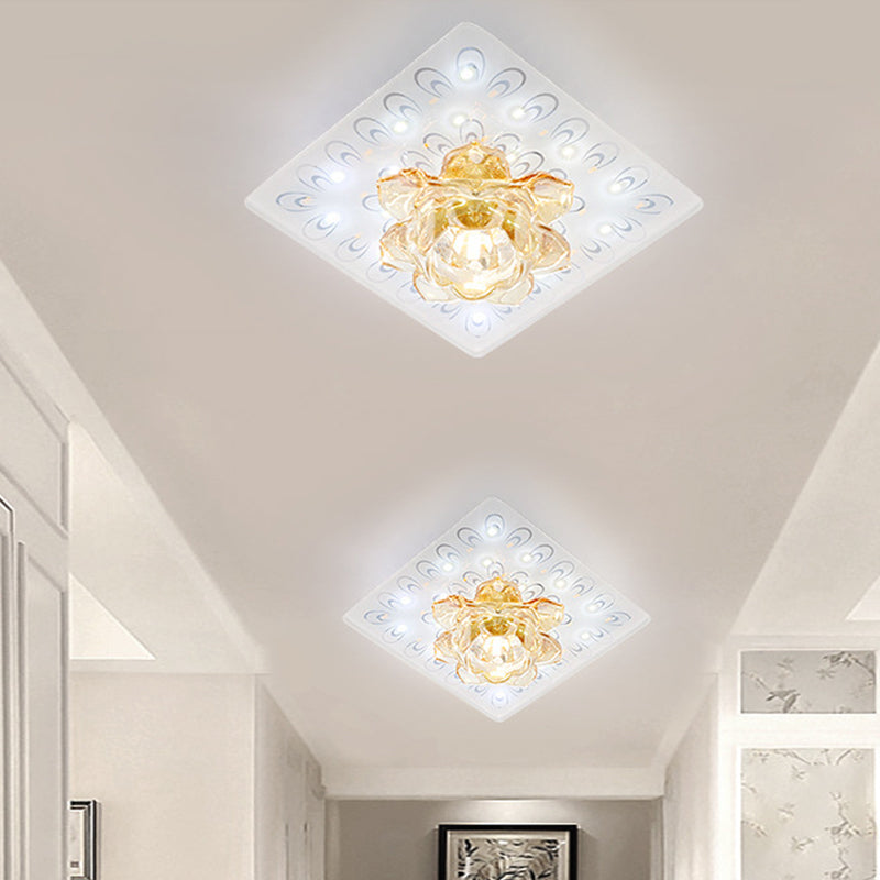 Modern White Crystal Flush Mount Led Ceiling Lamp With Lotus Blossom Design In Warm/White Light /