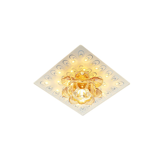 Modern White Crystal Flush Mount Led Ceiling Lamp With Lotus Blossom Design In Warm/White Light