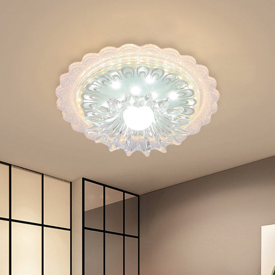 Clear Crystal Mini Ceiling Lamp With Scalloped Design - Led Flush Mount Light For Passageway And