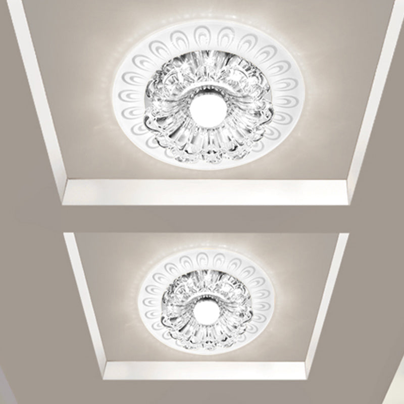 Clear Crystal Led Flush Mount Ceiling Lamp In Warm/White Light - Modernistic Bloom / White