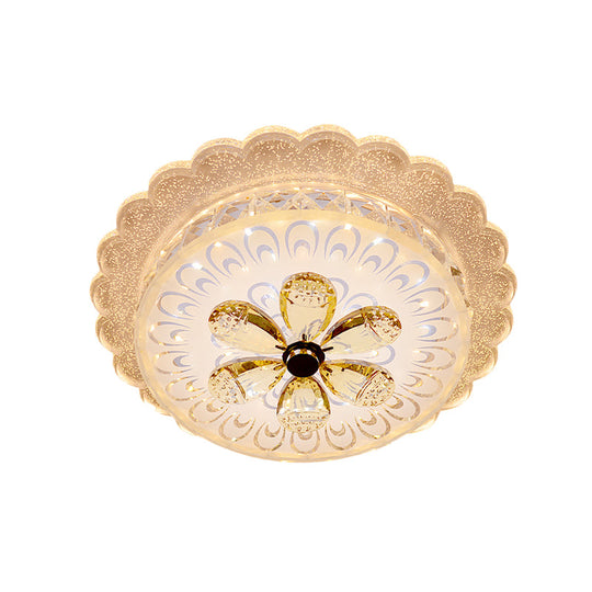 Amber Crystal Led Ceiling Flush Mount Lighting With Tiered Scalloped Design