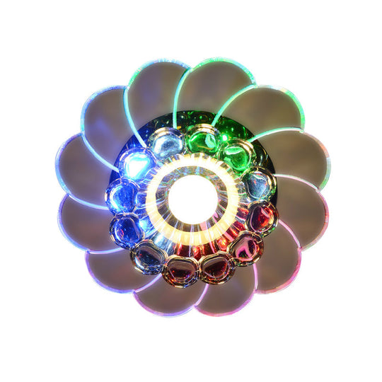 Modern Floral Aisle Flush Mount Ceiling Light With Led Crystal Flushmount Lamp - Warm/Multi Color