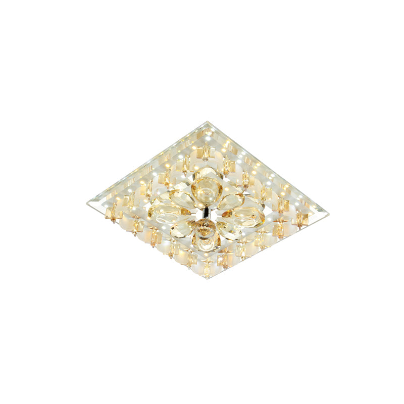 Contemporary Amber Crystal Led Flush Light For Hallway With Warm/White