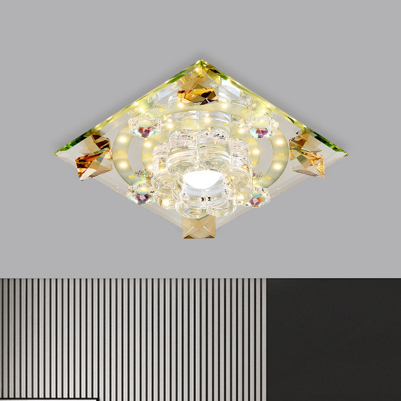 Modern Crystal Led Flush-Mount Light Fixture: Purple Butterfly/Amber Gem Ceiling Lamp Amber